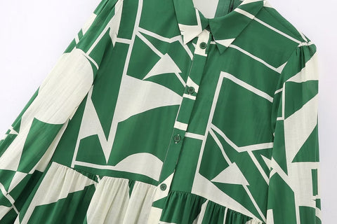 Green Geometric Midi Dress - Kelly Obi New York