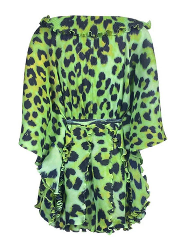 Green Leopard Tie-Up Short Dress - Kelly Obi New York