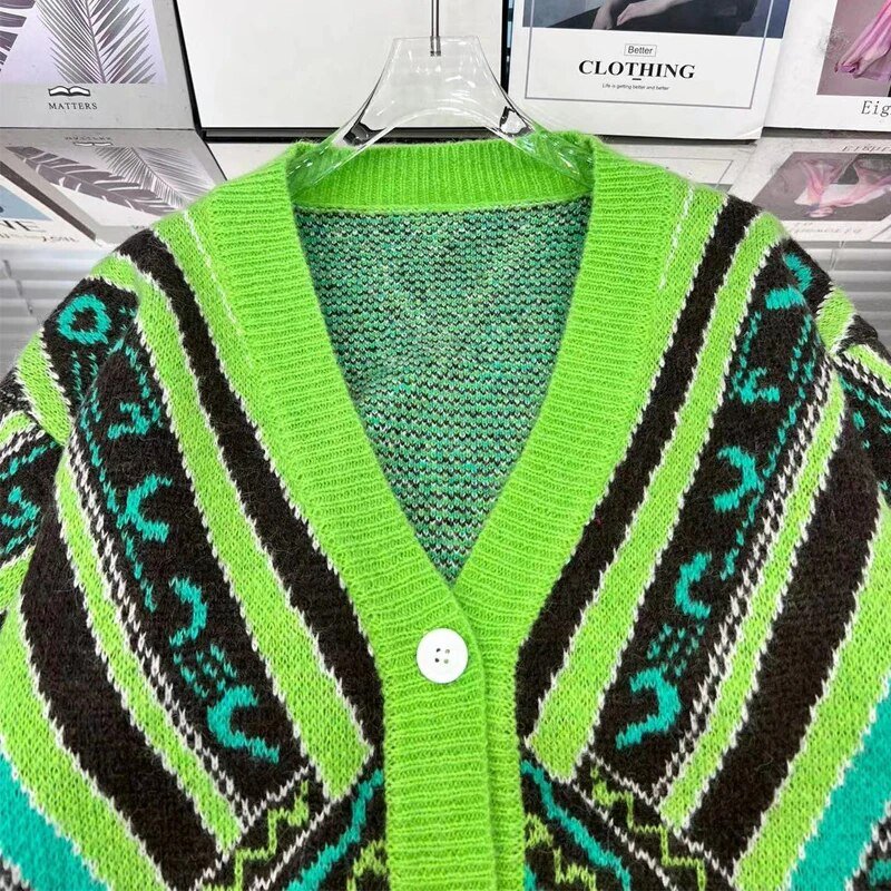 Green Loose Fit Knit Cardigan - Kelly Obi New York