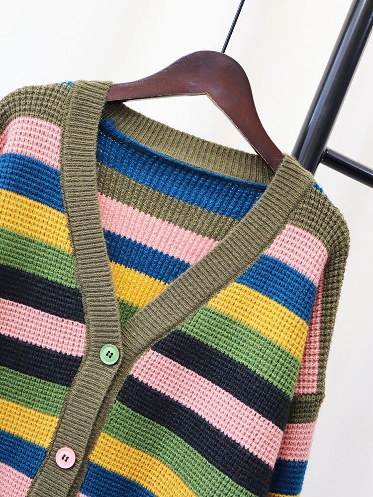 Green Outlined Multicolor Knit Sweater - Kelly Obi New York