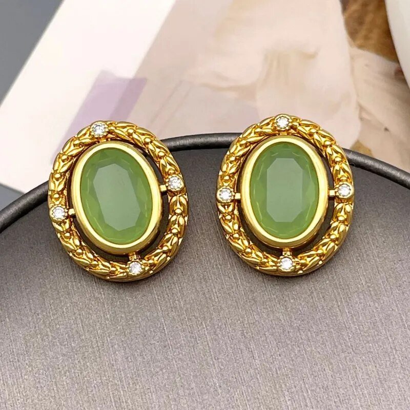 Green Oval Earrings - Kelly Obi New York