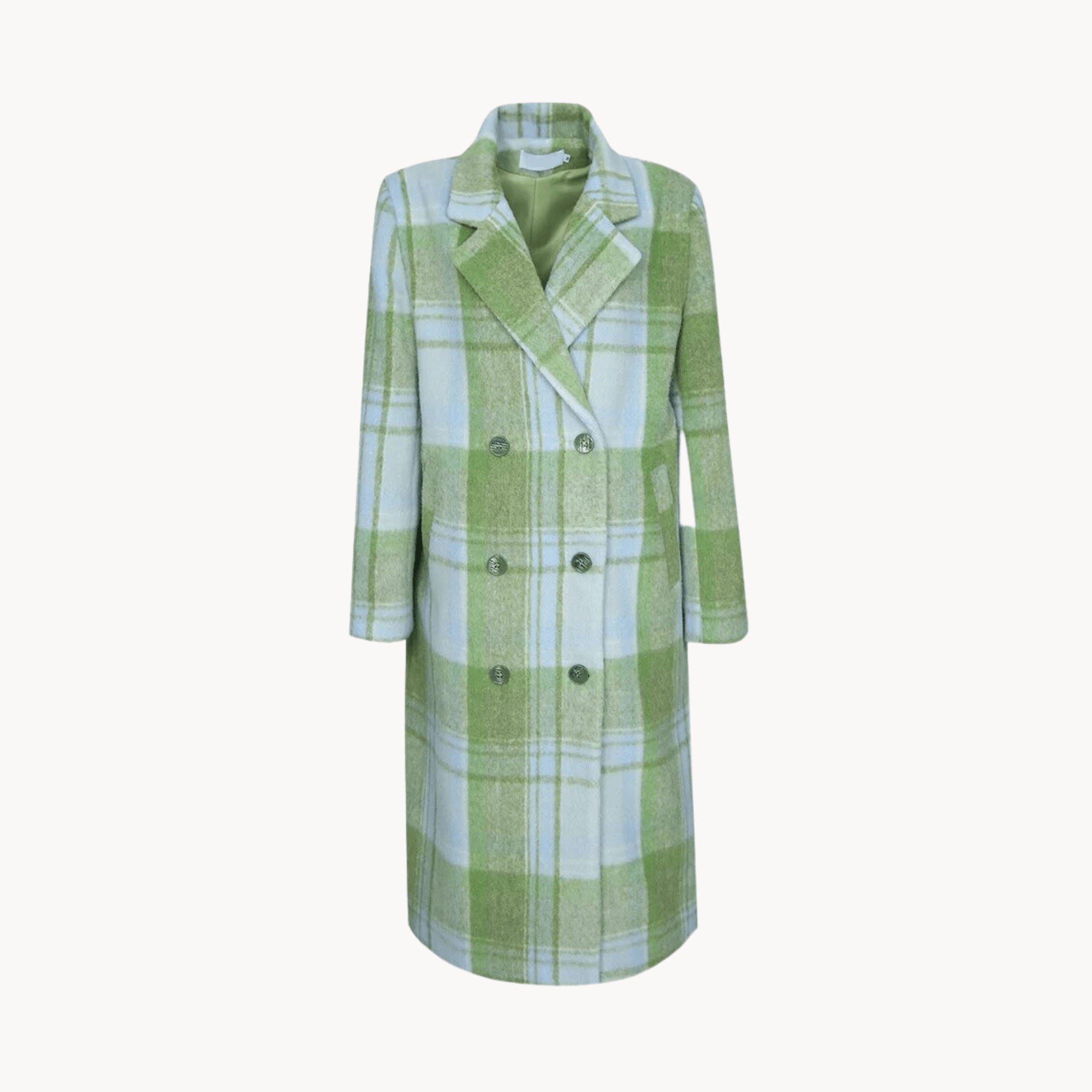 Green Plaid Loose Fit Woolen Coat - Kelly Obi New York