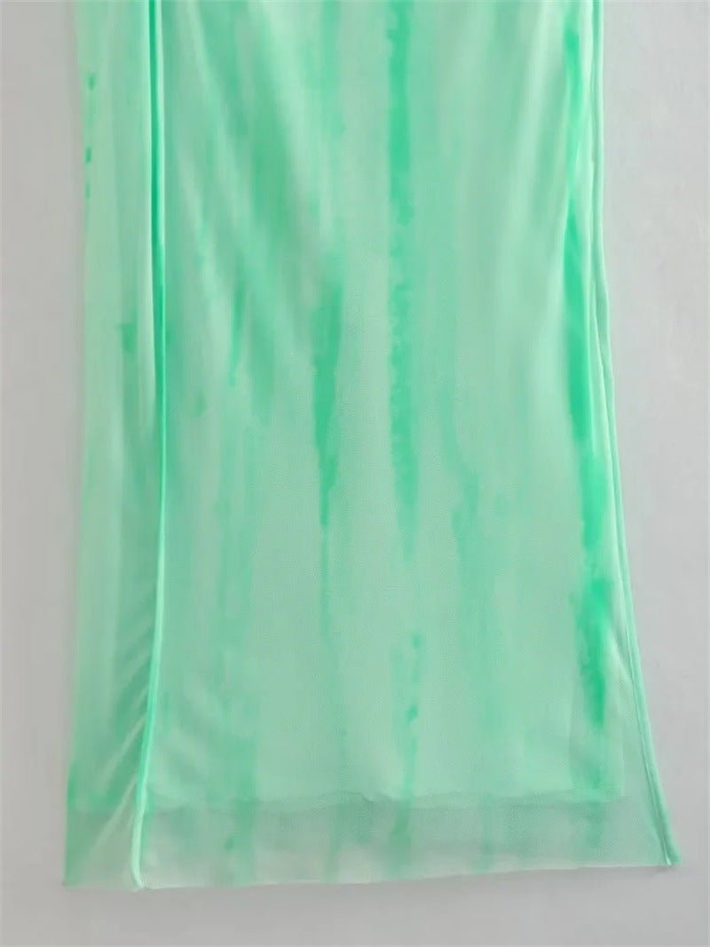 Green Printed Mesh Maxi Dress - Kelly Obi New York