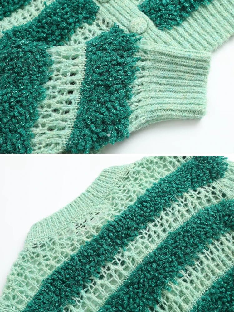 Green Stripes Knit Cardigan - Kelly Obi New York