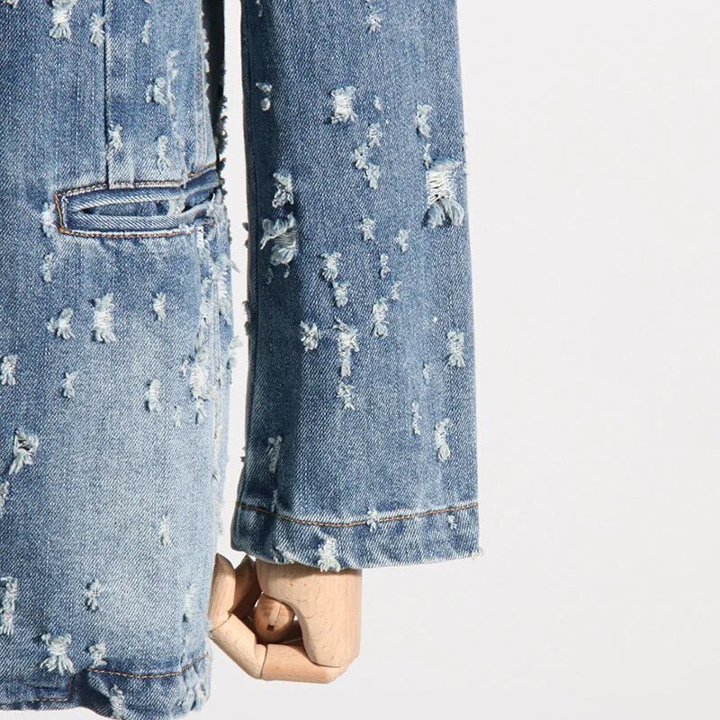 Grunge Distressed Denim Blazer - Kelly Obi New York