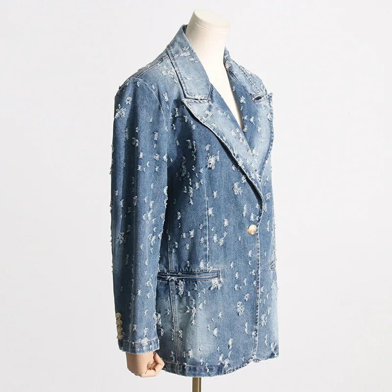 Grunge Distressed Denim Blazer - Kelly Obi New York