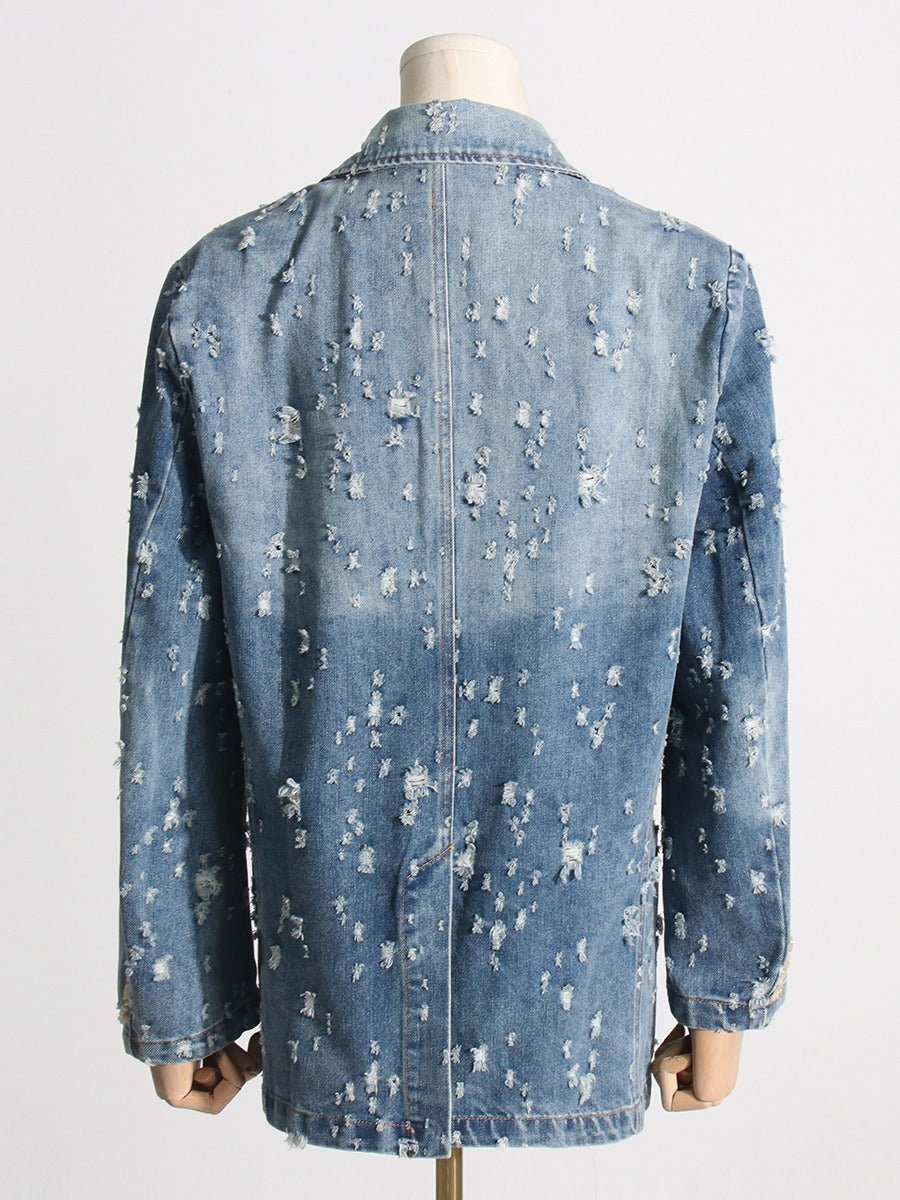 Grunge Distressed Denim Blazer - Kelly Obi New York