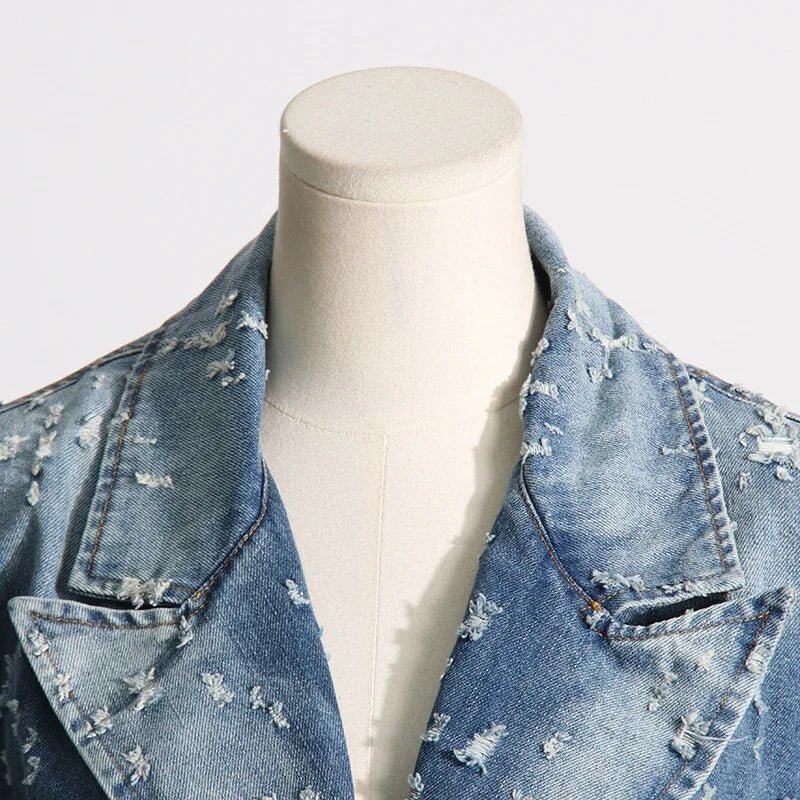 Grunge Distressed Denim Blazer - Kelly Obi New York