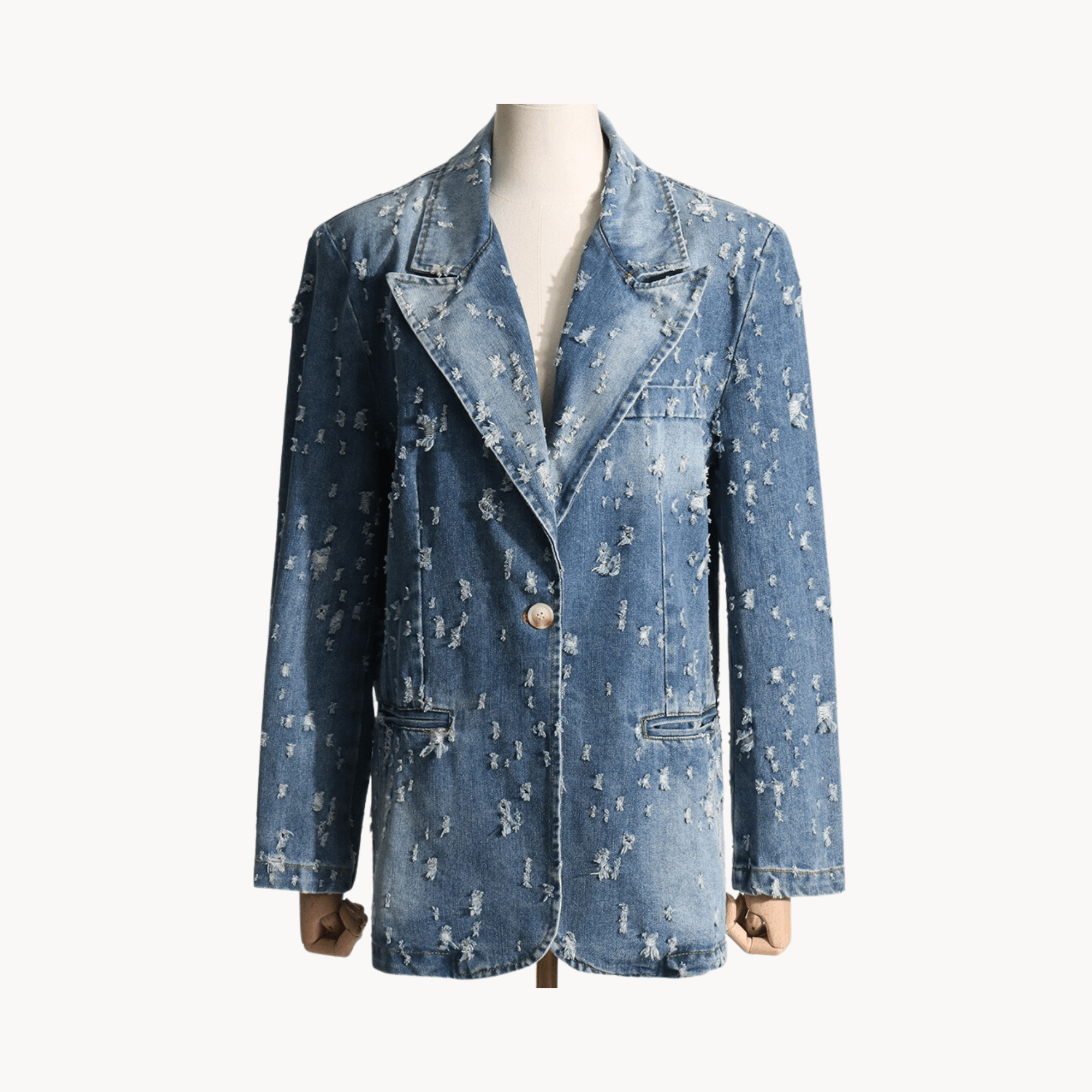 Grunge Distressed Denim Blazer - Kelly Obi New York