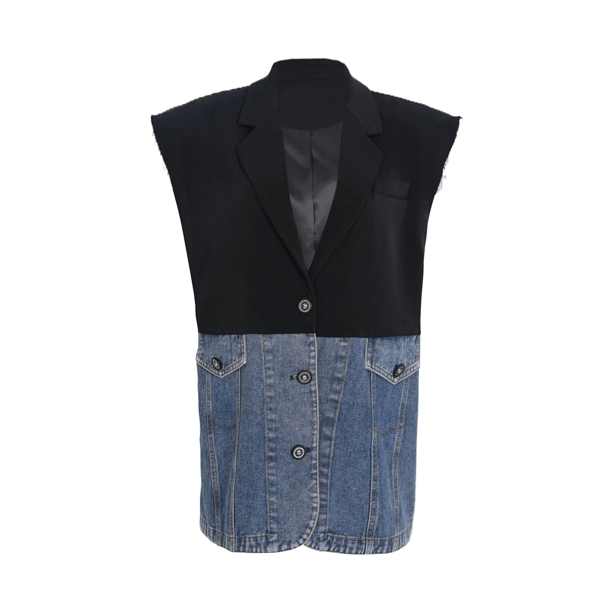 Half-and-Half Denim Spliced Vest - Kelly Obi New York