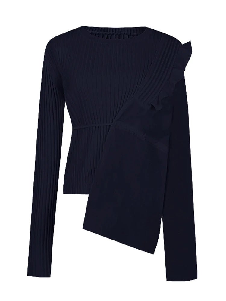 Half Shawl Spliced Knit Top - Kelly Obi New York