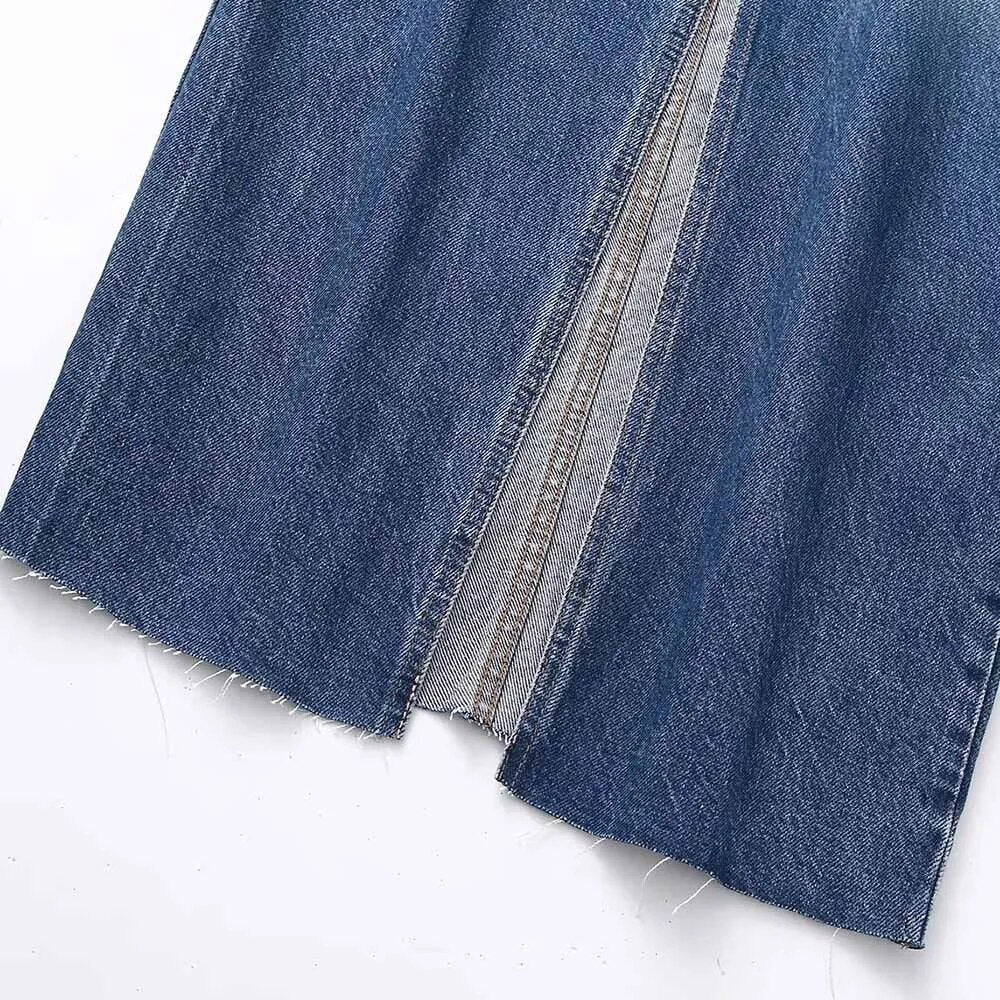 High Front Slit Denim Skirt - Kelly Obi New York