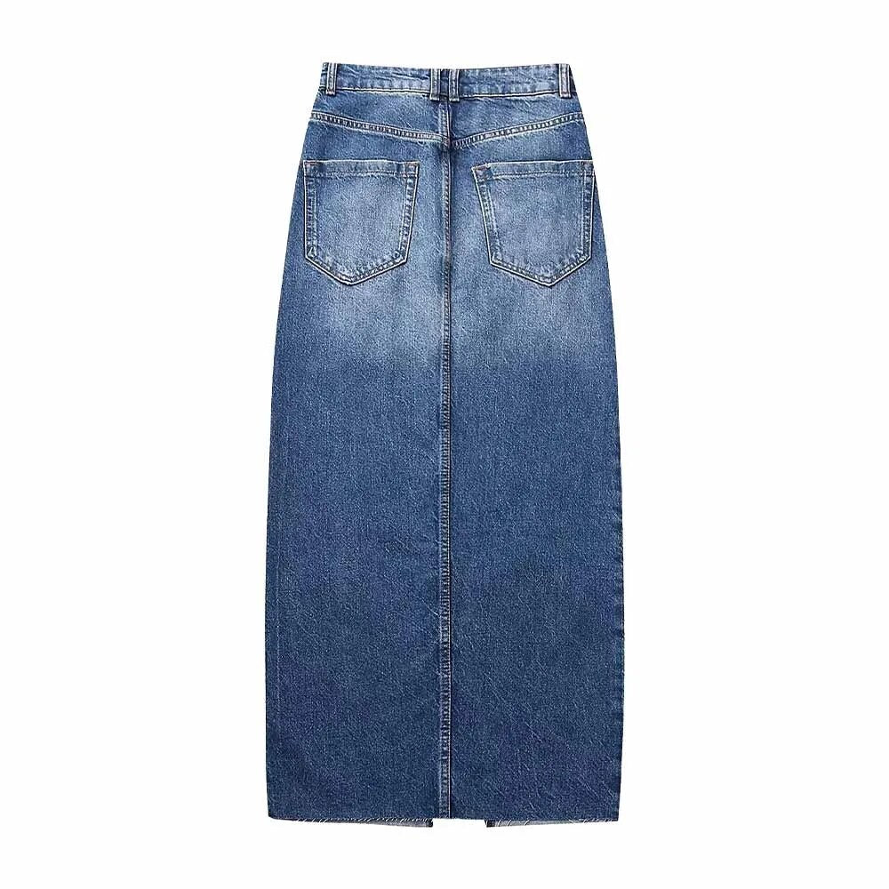 High Front Slit Denim Skirt - Kelly Obi New York