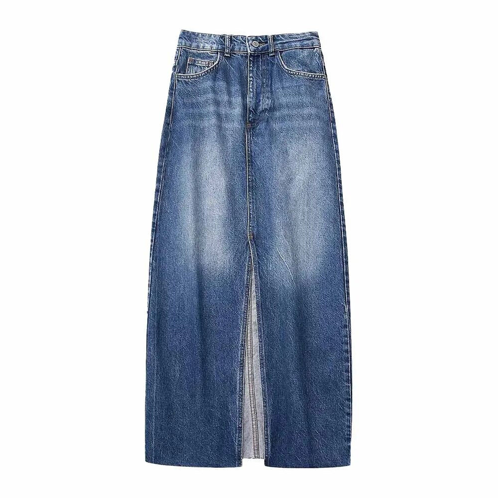 High Front Slit Denim Skirt - Kelly Obi New York