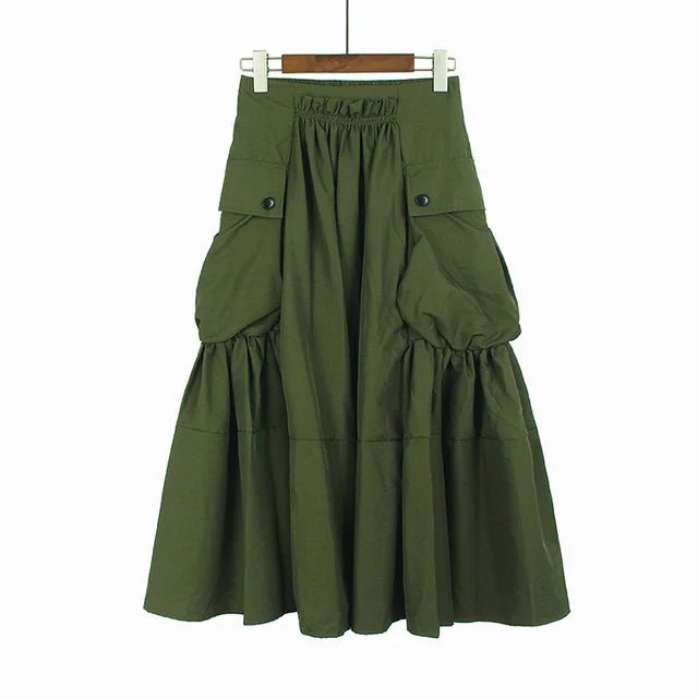 High Waist Cargo Pockets Mid-calf Skirt - Kelly Obi New York