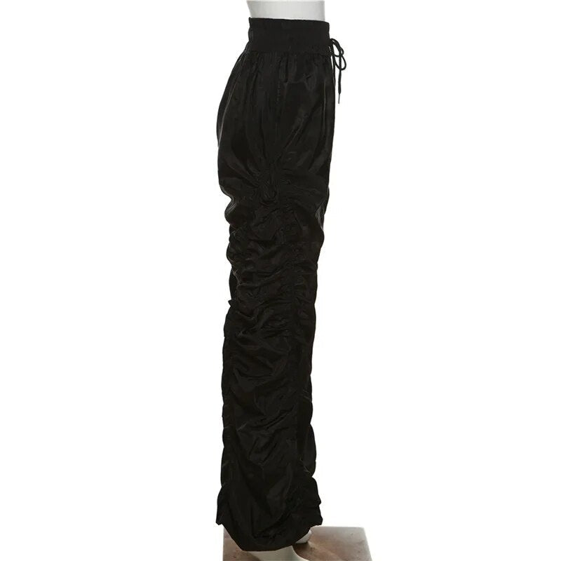 High Waist Ruched Wide Leg Pants - Kelly Obi New York