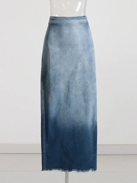 High Waisted Ombre Denim Skirt - Kelly Obi New York