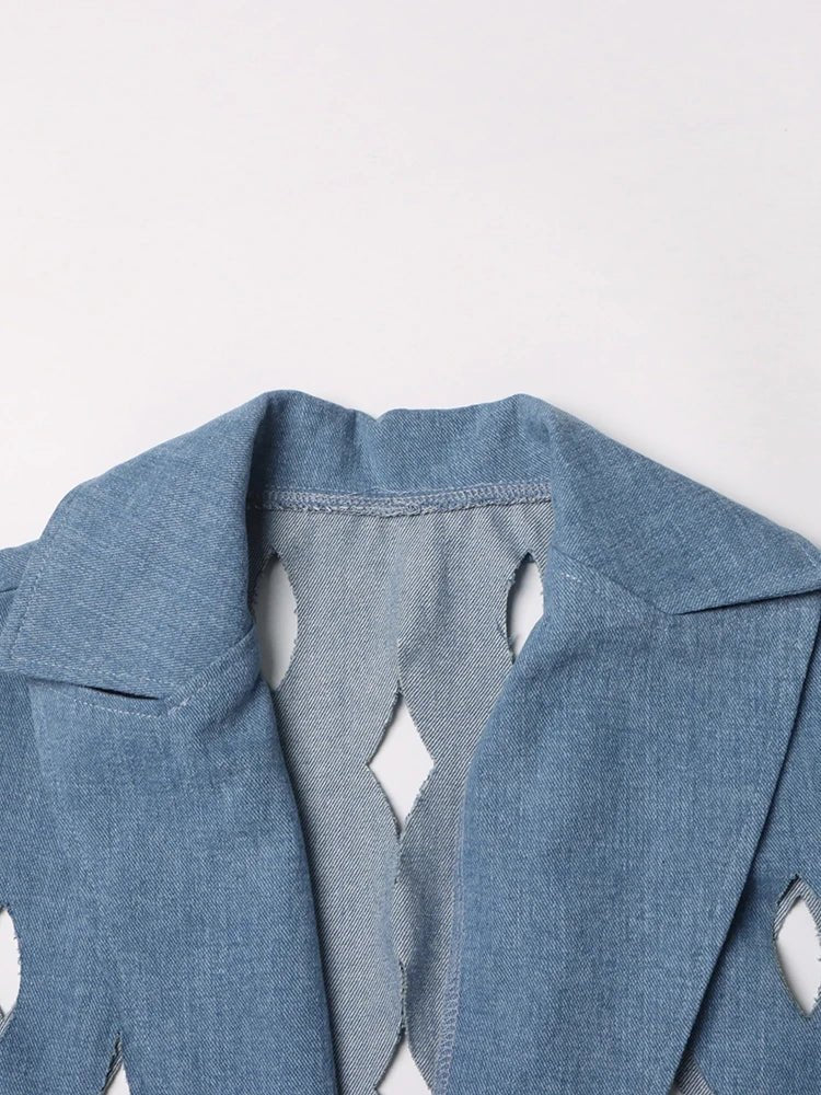 Hollow Out Tassels Denim Coat - Kelly Obi New York