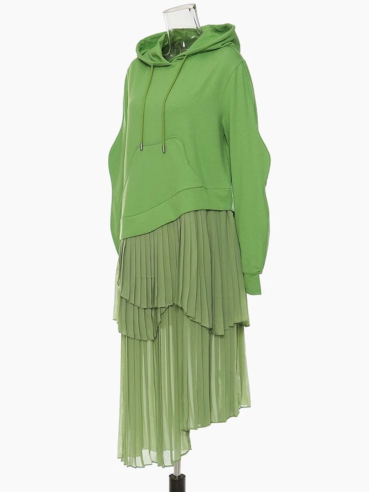 Hooded Pleated Layered Sweater Dress - Kelly Obi New York