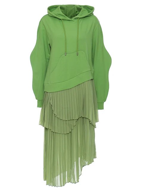 Hooded Pleated Layered Sweater Dress - @theestylishp - Kelly Obi New York