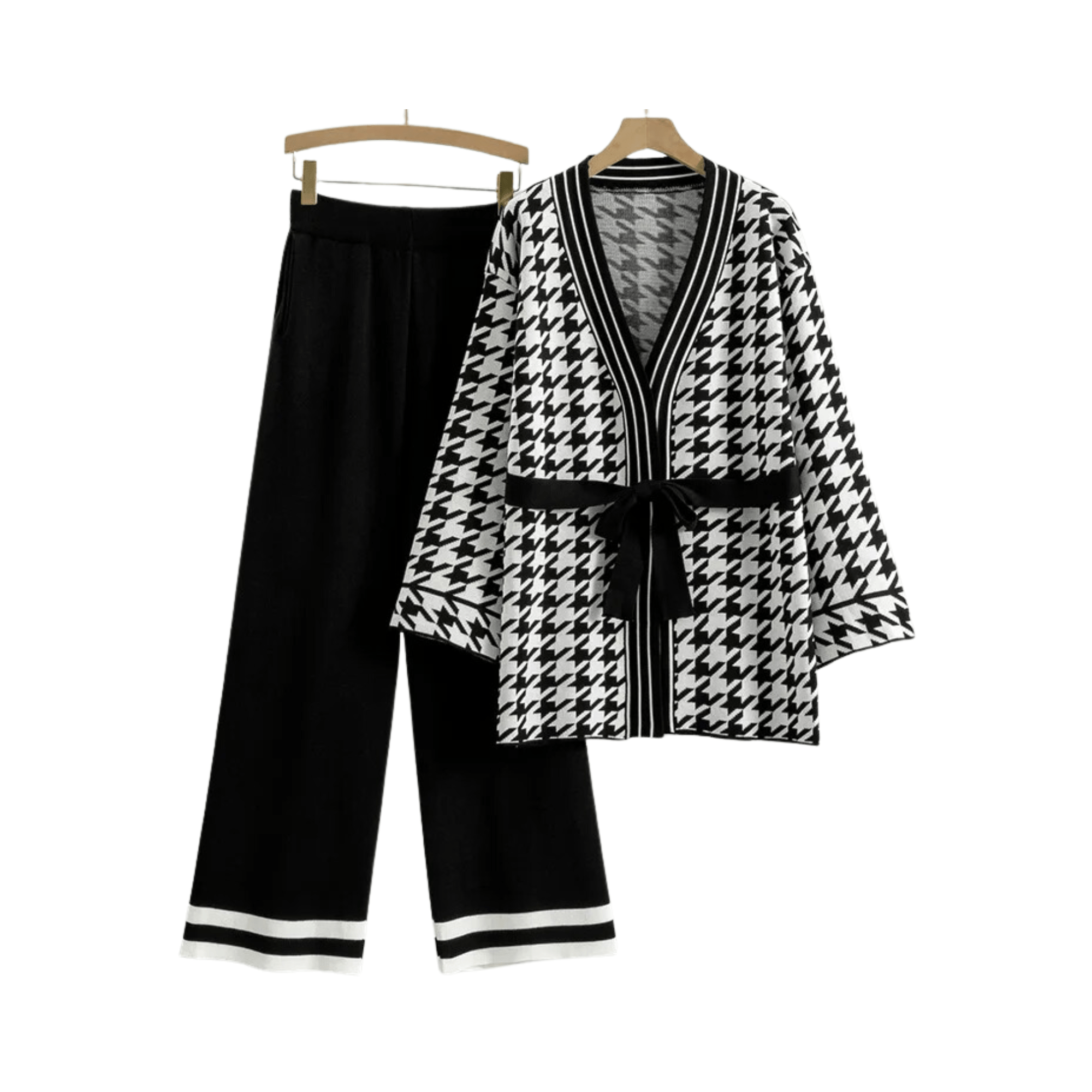 Houndstooth Knitted Cardigan Pants Set - Kelly Obi New York