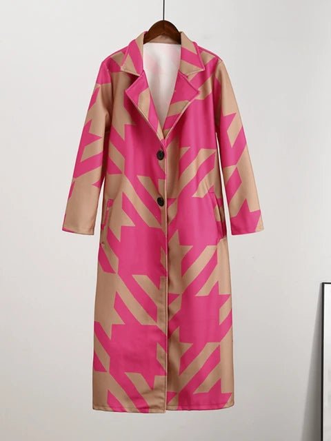 Houndstooth Loose Fit Long Coat - Kelly Obi New York