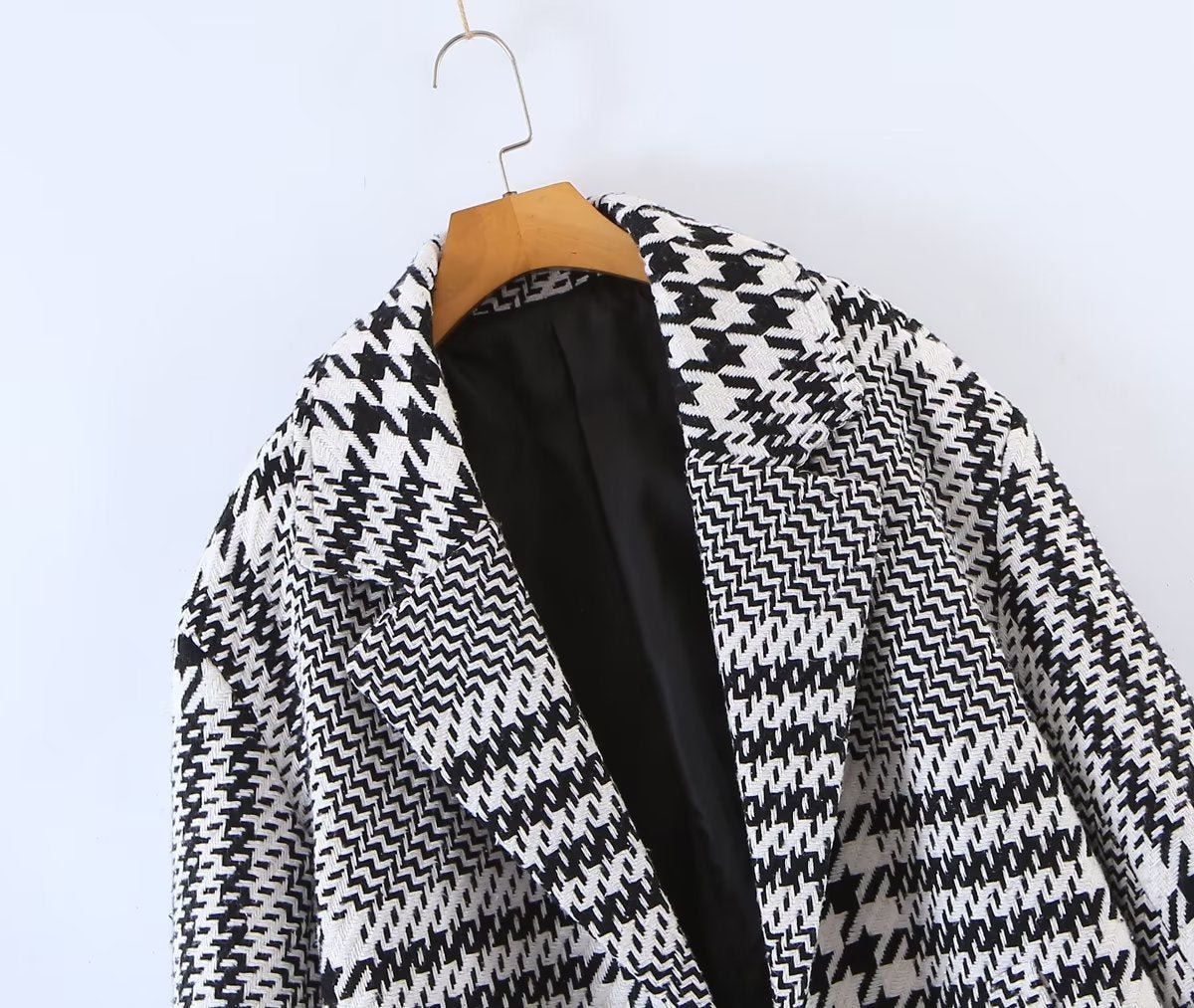 Houndstooth Plaid Mid-Length Coat - Kelly Obi New York