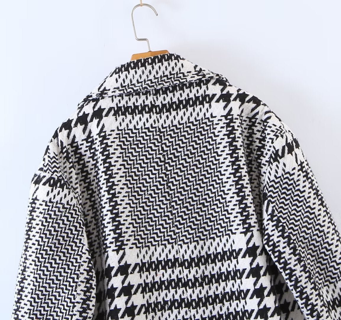 Houndstooth Plaid Mid-Length Coat - Kelly Obi New York