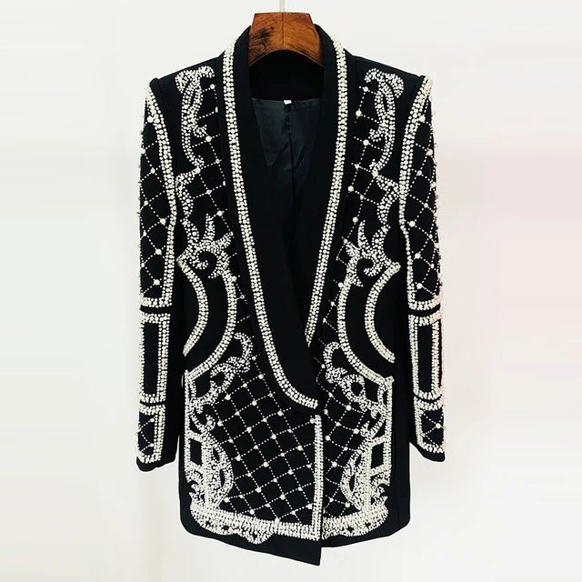 Intricate Beads Pearls Blazer Dress - Kelly Obi New York