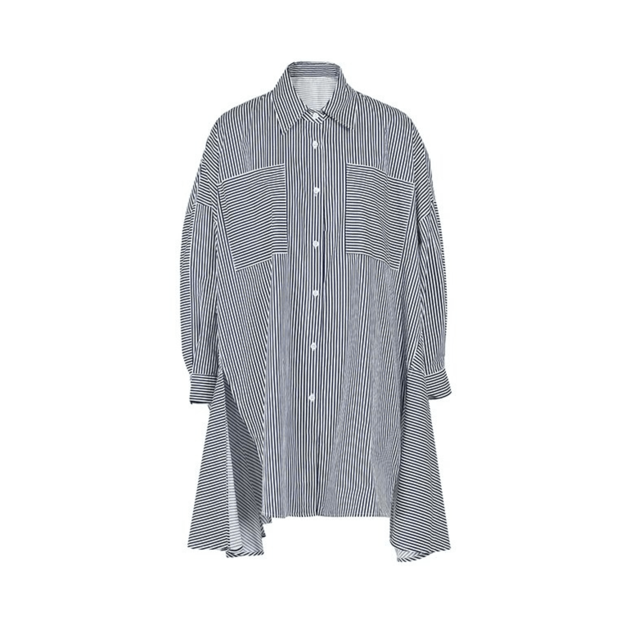 Irregular Hem Split Side Stripes Shirt - Kelly Obi New York