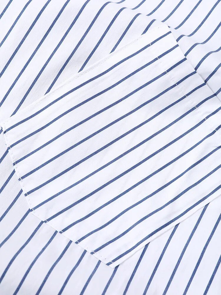 Irregular Hem Striped Long Shirt Dress - Kelly Obi New York