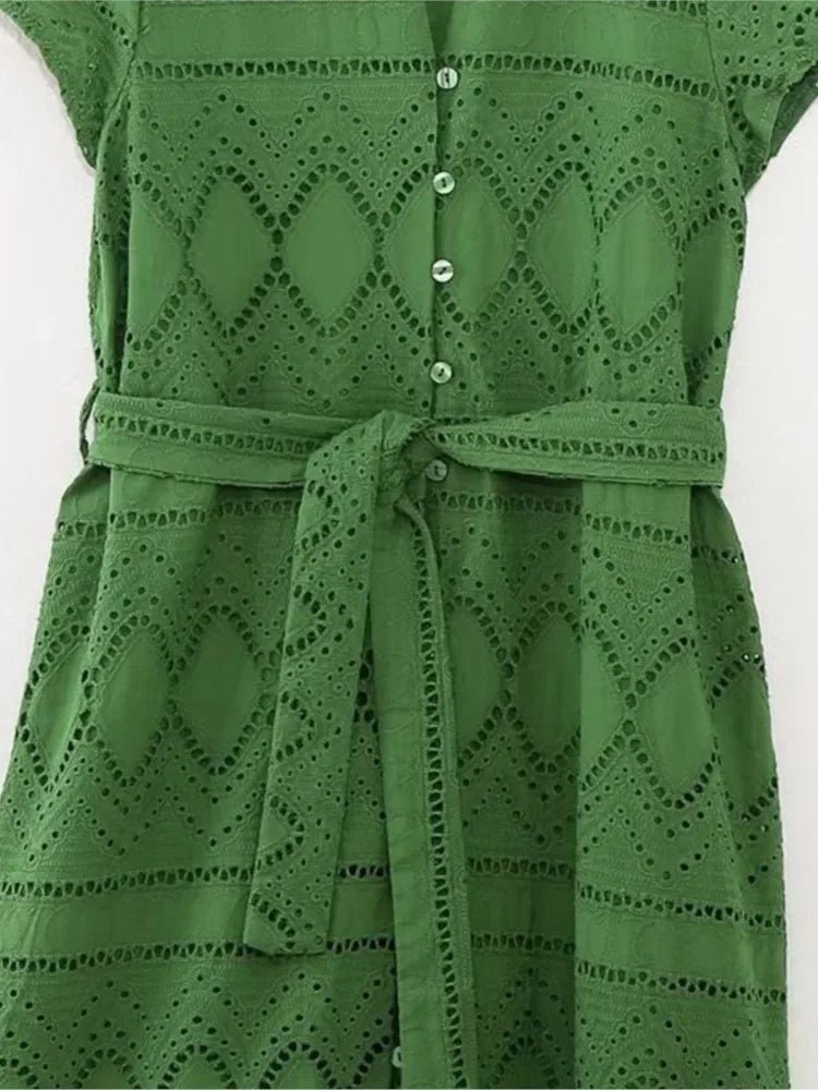 Johnny Collar Eyelet Belted Dress - Kelly Obi New York