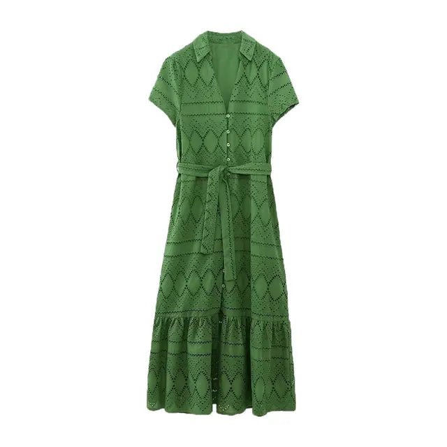 Johnny Collar Eyelet Belted Dress - Kelly Obi New York