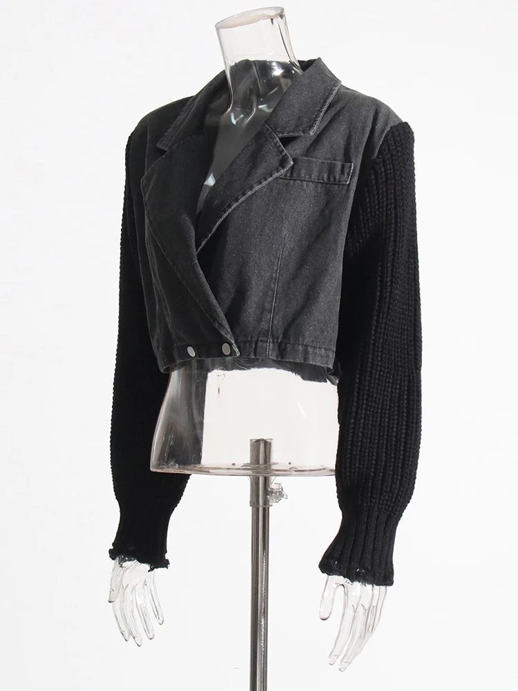 Knit Sleeves Cropped Denim Jacket - Kelly Obi New York