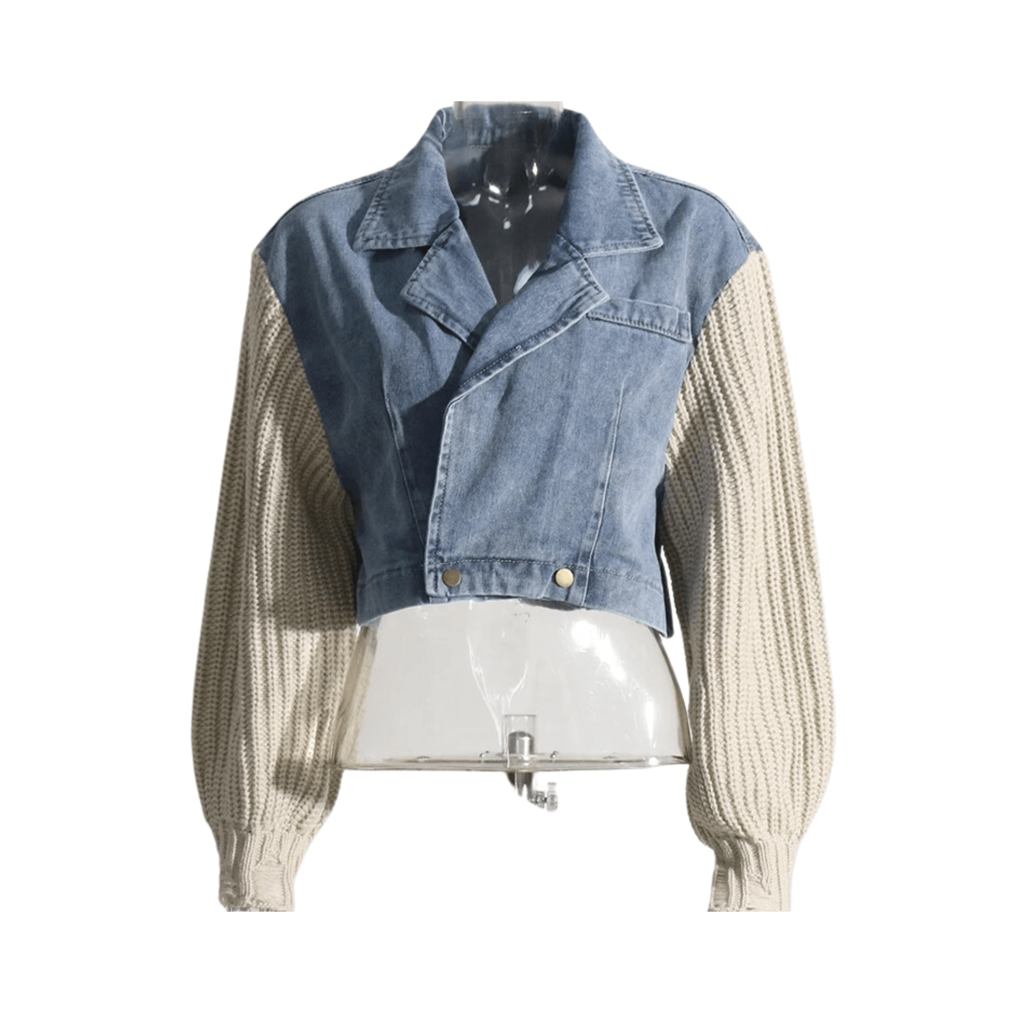 Knit Sleeves Cropped Denim Jacket - Kelly Obi New York