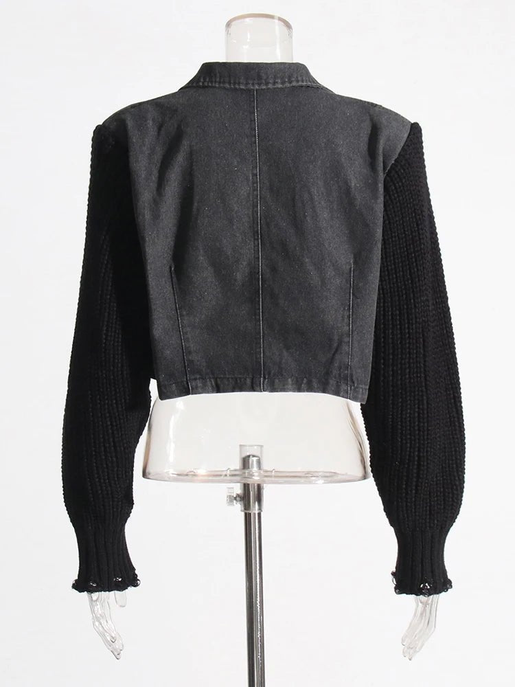 Knit Sleeves Cropped Denim Jacket - Kelly Obi New York