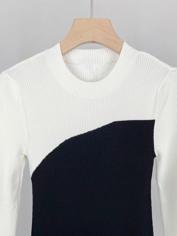 Knitted Black & White Slim Dress - Kelly Obi New York