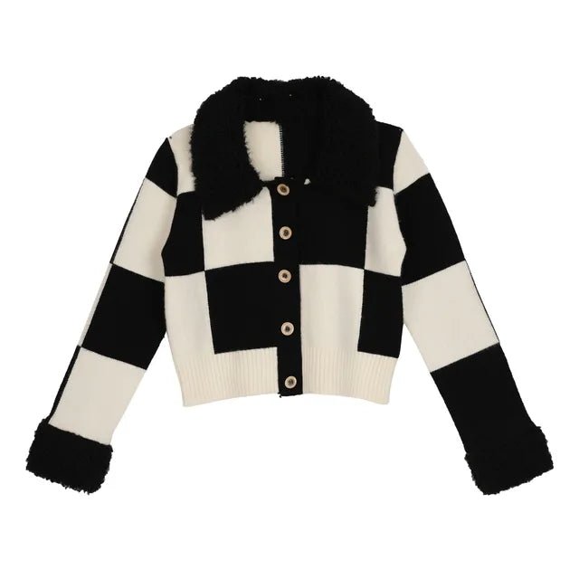 Knitted Checkered Cropped Wool Sweater - Kelly Obi New York