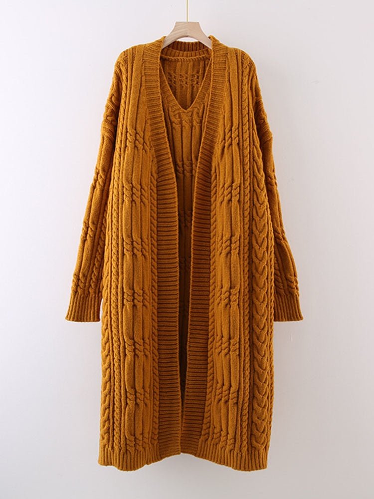 Knitted Mid-Length Vest and Coat Set - Kelly Obi New York