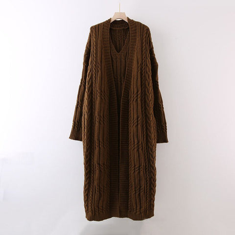 Knitted Mid-Length Vest and Coat Set - Kelly Obi New York