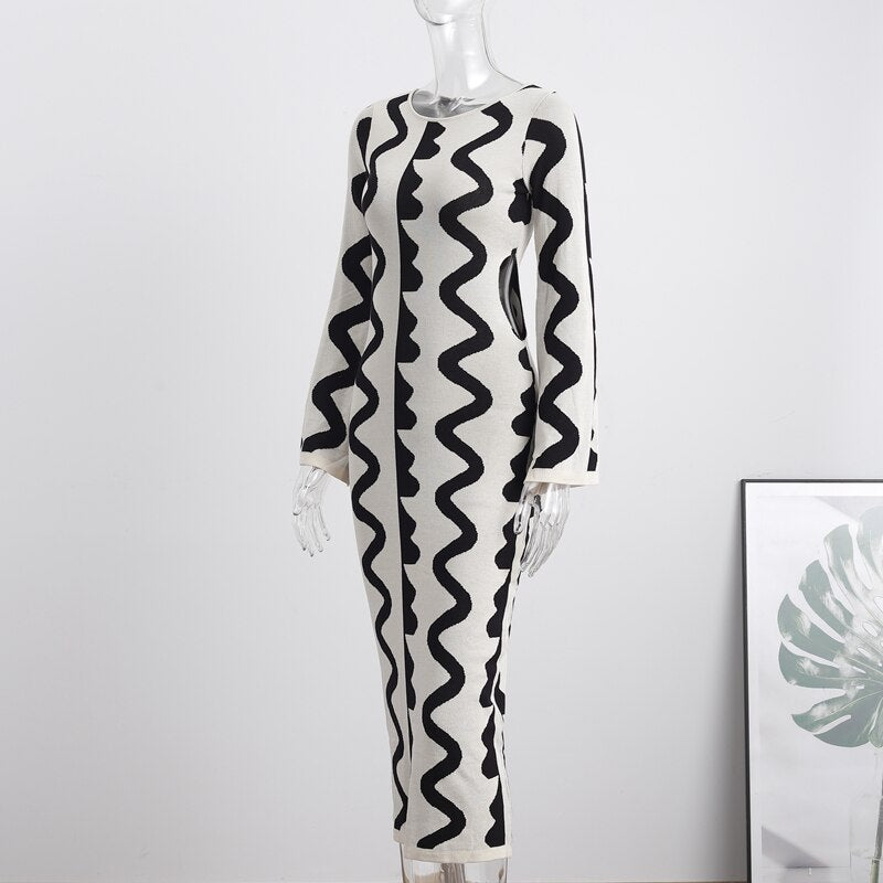 Knitted Wave Print Bodycon Dress - @itsjacqueblue - Kelly Obi New York