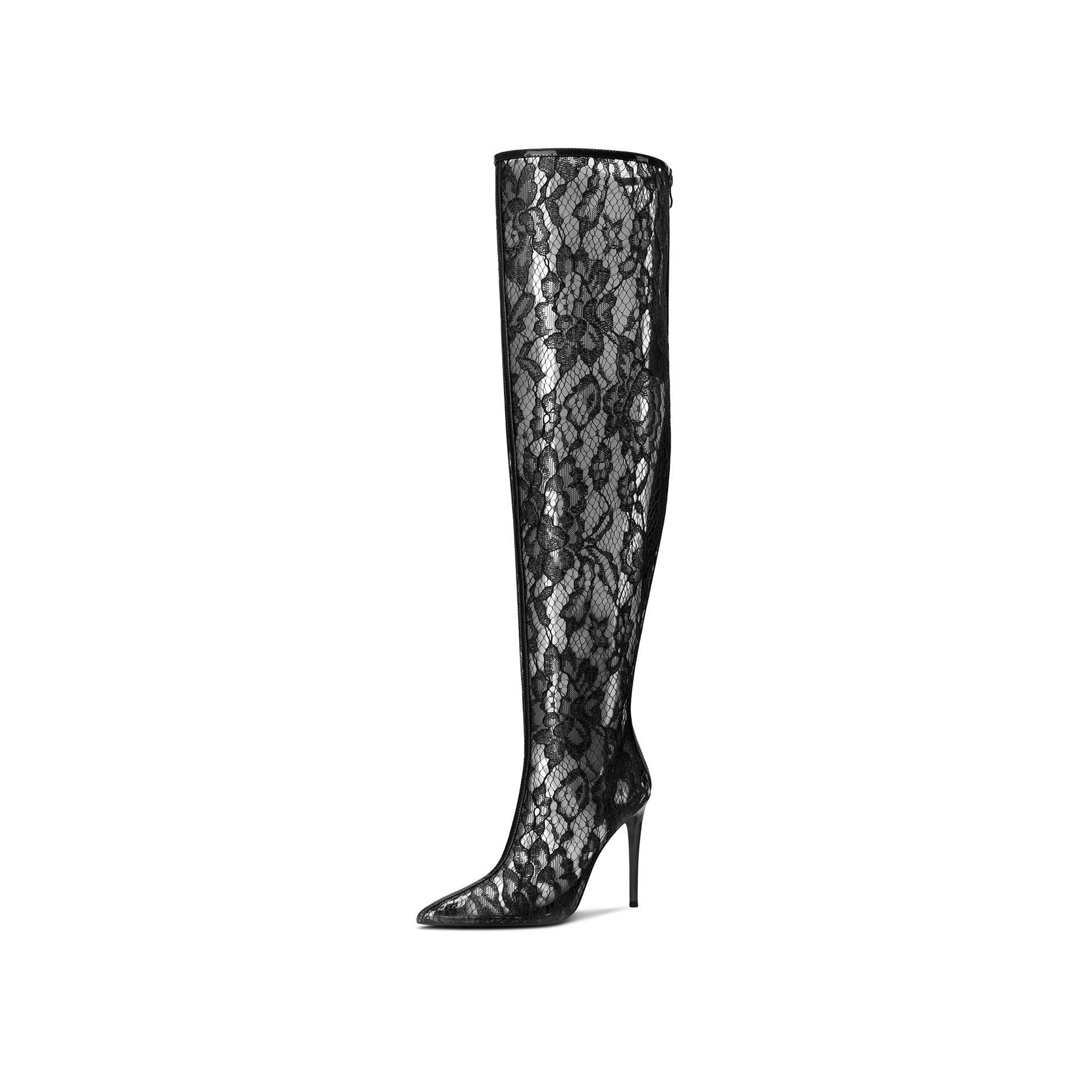 Lace Thigh High Transparent Boots - Kelly Obi New York