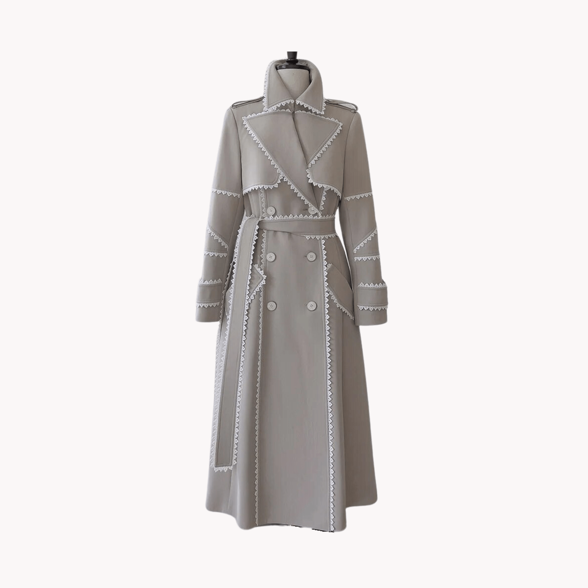 Lace Trimmed Belted Trench Coat - Kelly Obi New York