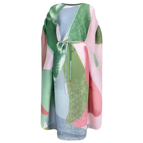 Lace-Up Waist Cloak Sleeves Dress - Kelly Obi New York