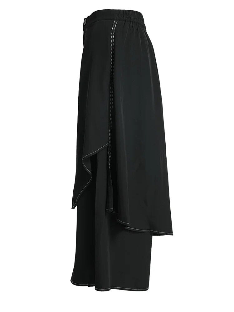 Layered Topstitched Wide Leg Pants - Kelly Obi New York