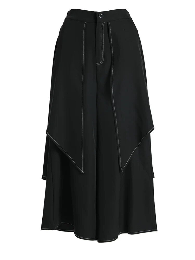 Layered Topstitched Wide Leg Pants - Kelly Obi New York