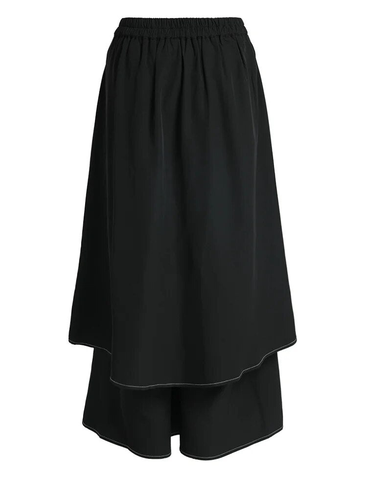 Layered Topstitched Wide Leg Pants - Kelly Obi New York