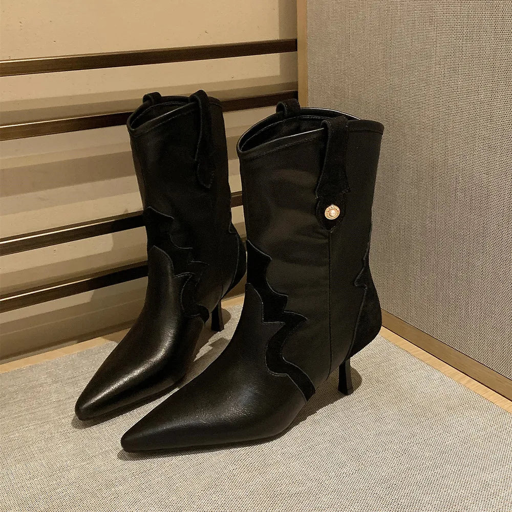 Leather Mid-Calf Pointed Boots - Kelly Obi New York