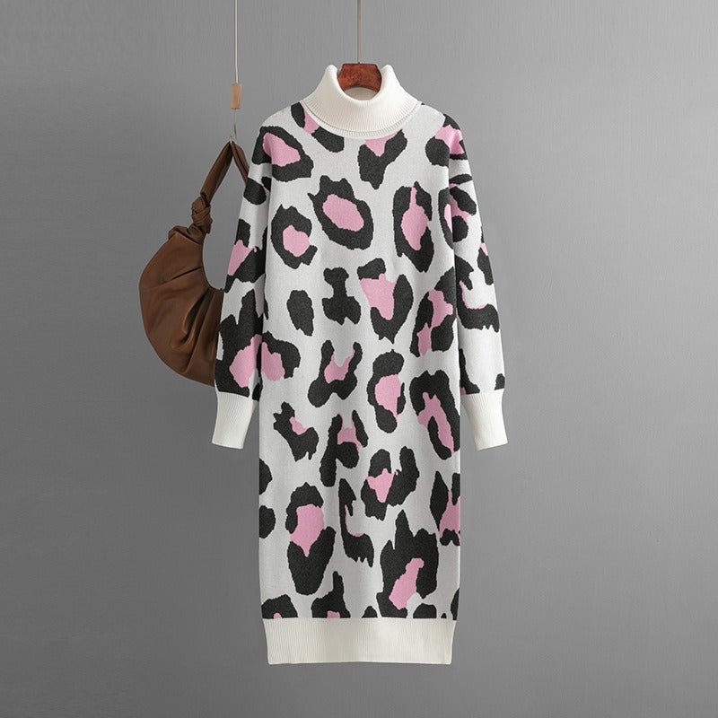Leopard Jacquard Sweater Dress - Kelly Obi New York