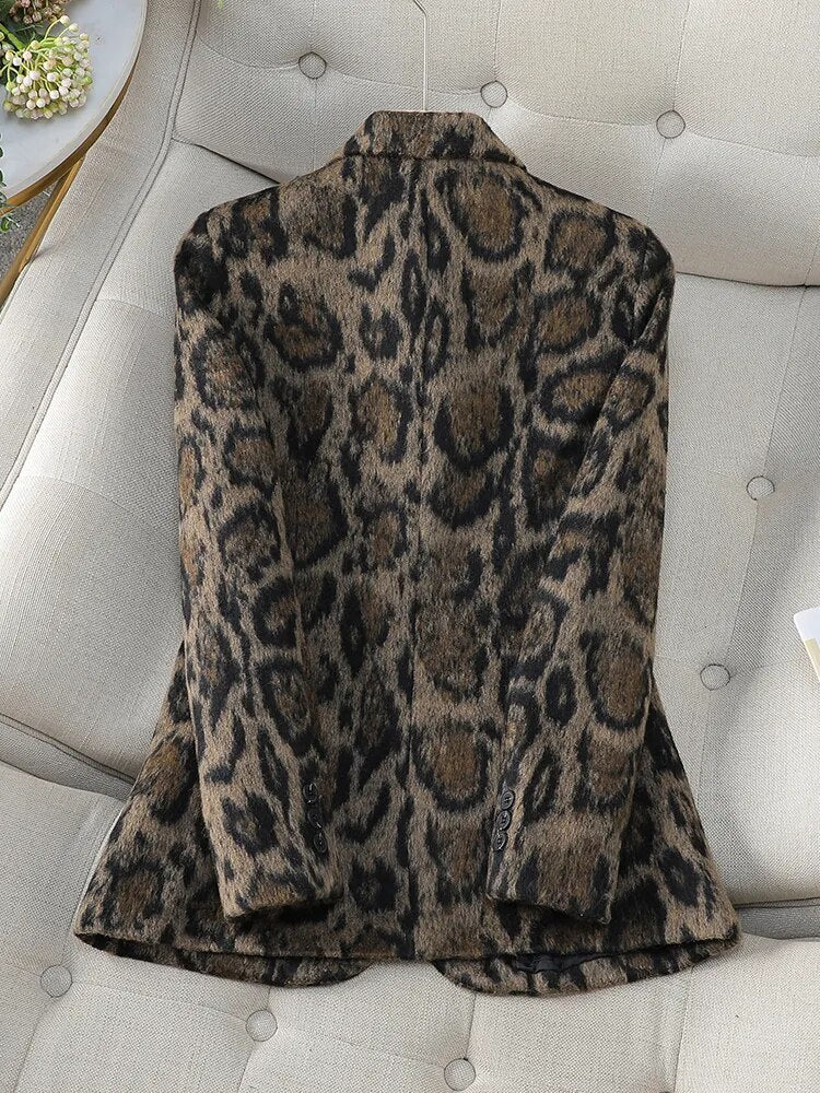 Leopard Long Sleeves Woolen Blazer - Kelly Obi New York